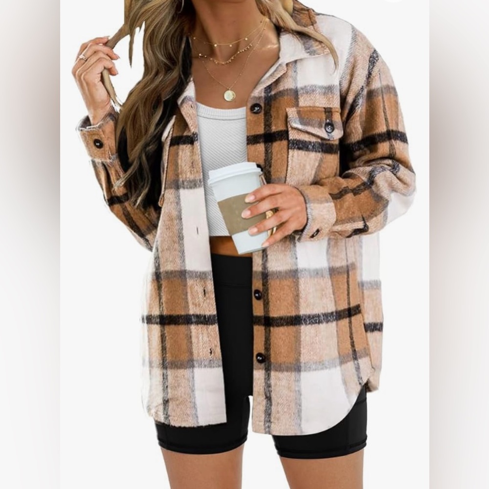 EFAN Women's Casual Plaid Flannel Shirt Shacket / Sz Medium
